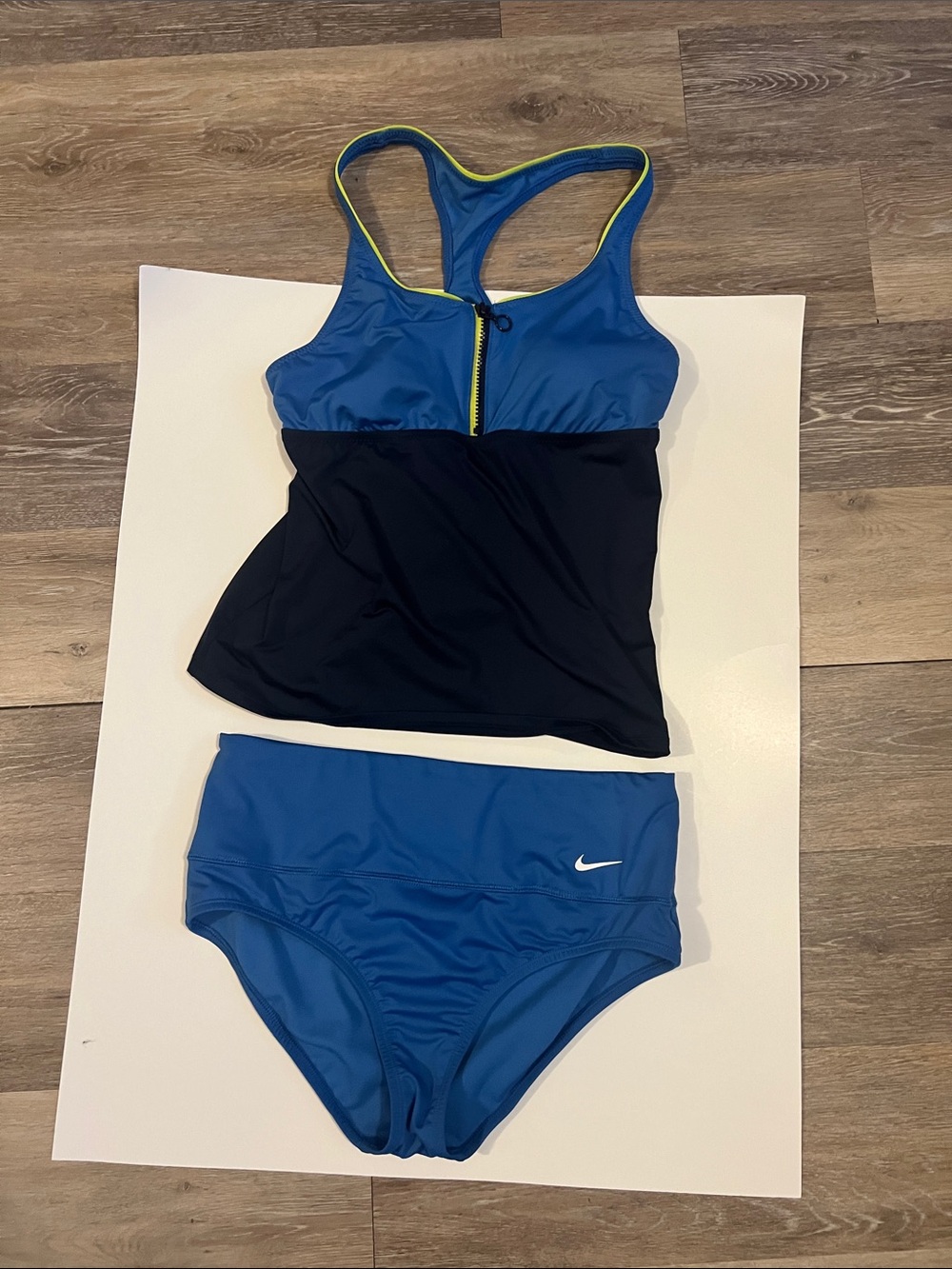 Nike Blue & Black Racerback Tankini Set with Yellow Trim